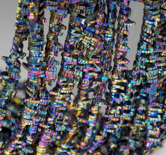 6x1mm Titanium Rainbow Hematite Gemstone Leaf Slice 6x1mm Loose Beads 16 Inch Full Strand (90185698-839)