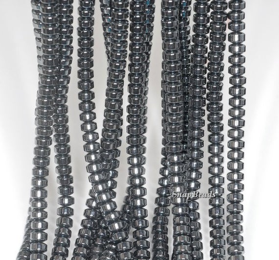 4x3mm Black Hematite Gemstone Black Rondelle Heishi 4x3mm Loose Beads 16 Inch Full Strand (90188984-149a)