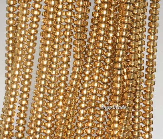 4x3mm Gold Hematite Gemstone Gold Rondelle Heishi 4x3mm Loose Beads 16 Inch Full Strand (90188986-149a)