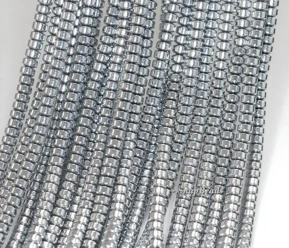 4x3mm Silver Hematite Gemstone Silver Rondelle Heishi 4x3mm Loose Beads 15 Inch Full Strand (90188985-149a)