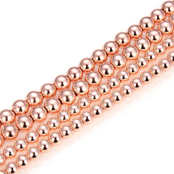 U Pick 1 Strand/15" Healing Hematite Rose Gold Plated Gemstone 4mm 6mm 8mm 10mm Round Beads For Earrings Bracelet Necklace Jewelry Making