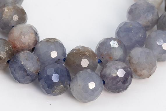 Genuine Natural Iolite Gemstone Beads 7mm Light Color Micro Faceted Round A Quality Loose Beads (109067)