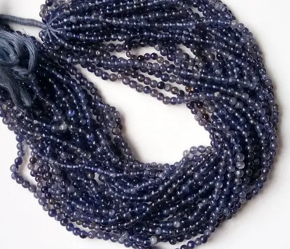 4mm Iolite Plain Round Beads, Natural Iolite Round Beads, 13 Inch Iolite Stones, Iolite For Jewelry (1st To 5st Options) - Nt66