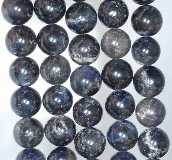 9-10mm Dark Blue Iolite Gemstone Grade A Round Loose Beads 7 Inch Half Strand (80001166-a158)