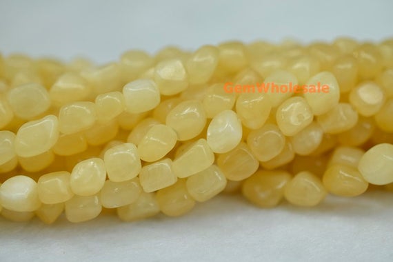 15.5" 5~7mm Yellow Jade Pebbles Beads, Small Yellow Jade Pebbles, Yellow Jade Potato Beads, Small Nugget Beads