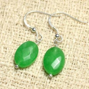 Shop Jade Earrings! Earrings 925 sterling silver and stone – Jade green faceted 14mm oval | Natural genuine Jade earrings. Buy crystal jewelry, handmade handcrafted artisan jewelry for women.  Unique handmade gift ideas. #jewelry #beadedearrings #beadedjewelry #gift #shopping #handmadejewelry #fashion #style #product #earrings #affiliate #ad