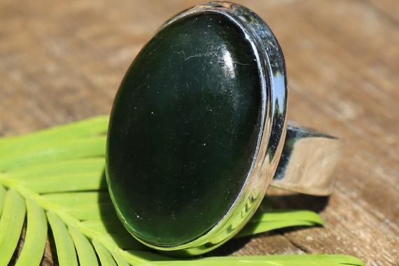 Jade Ring, 925 Silver, Size 7, With Positive Healing Energy!