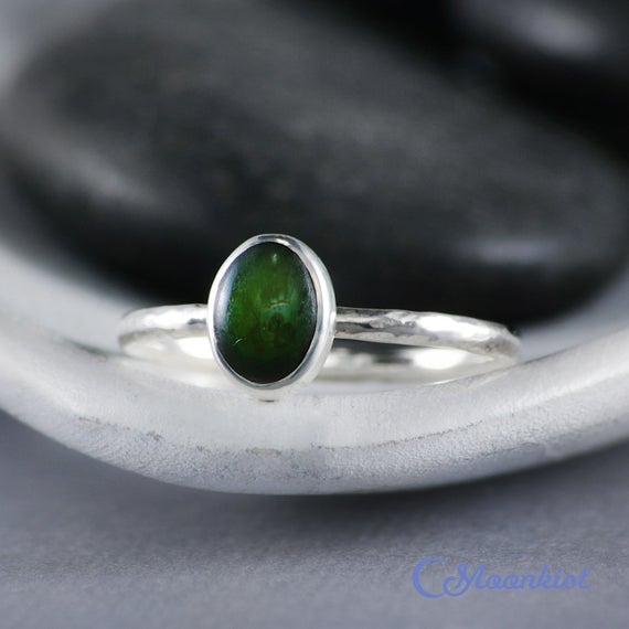 Delicate Oval Jade Promise Ring, Sterling Silver Jade Ring, Natural Jade Stacking Ring | Moonkist Designs