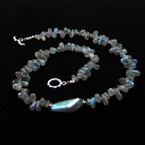 Labradorite Necklace/ Blue/ Silver/ Grey/ Labradorite/ Gemstone/ Meditation/ Necklace/ Nature Art/ Jewelry