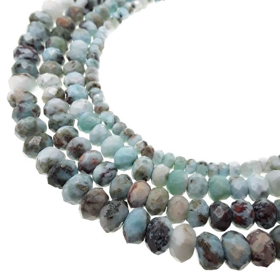 Natural Larimar Irregular Faceted Rondelle Beads 4x6mm 5x8mm 5x9mm 6x10mm 15.5" Strand