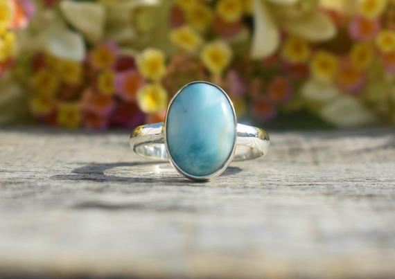 Handmade Larimar Ring, 925 Sterling Silver, Oval Gemstone, Blue Color Stone, Silver Gift Ring, Can Be Personalized, Mothers Day Gift, Sale