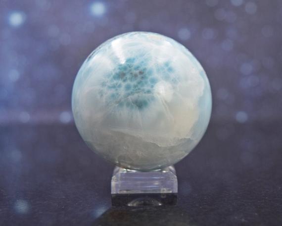 Gorgeous Polished Larimar Sphere From Dominican Republic | Caribbean Blue Pectolite | Rare | 49.3mm | 171.5 Grams