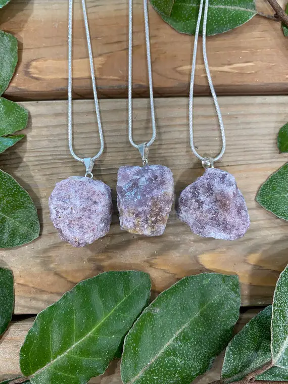 Raw Lepidolite Necklace, Lepidolite , Crystal Necklace, Stone, Calming, Soothing, Stress Relieving