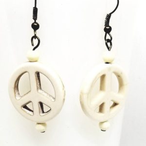 Shop Magnesite Earrings! Magnesite White Peace Sign on Bronze  Earrings, Boho Chic  White  Magnesite Earrings, Peace Sign and Bronze Earrings | Natural genuine Magnesite earrings. Buy crystal jewelry, handmade handcrafted artisan jewelry for women.  Unique handmade gift ideas. #jewelry #beadedearrings #beadedjewelry #gift #shopping #handmadejewelry #fashion #style #product #earrings #affiliate #ad