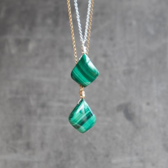 Malachite Necklace, Genuine Malachite Jewelry, Crystal Pendant Necklaces For Women In Gold & Sterling Silver, Handmade Jewelry For Women