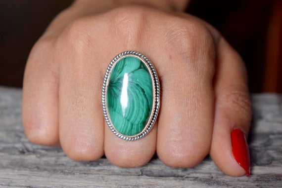 Malachite Ring , Green Malachite Statement Ring , 925 Sterling Silver , Malachite Gemstone Silver Ring , Jewellery Gift #b152