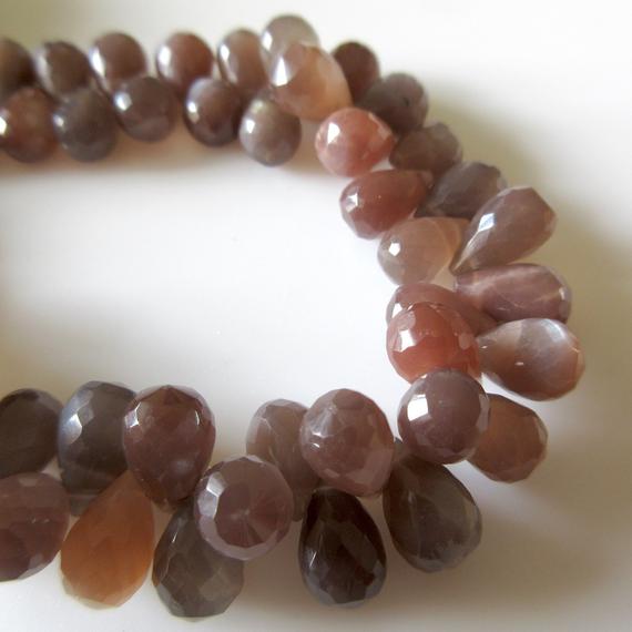 Natural Brown Peach Moonstone Beads, Moonstone Tear Drop Beads, 9mm To 10mm 7"/3.5" Dark Peach Brown Moonstone Briolettes Loose, Gds1276