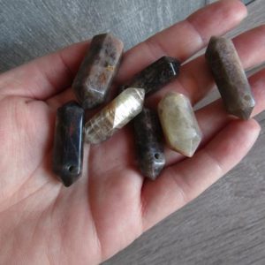 Shop Moonstone Points & Wands! Black Moonstone Double Terminated Large Bead M75 | Natural genuine stones & crystals in various shapes & sizes. Buy raw cut, tumbled, or polished gemstones for making jewelry or crystal healing energy vibration raising reiki stones. #crystals #gemstones #crystalhealing #crystalsandgemstones #energyhealing #affiliate #ad
