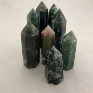 Shop Moss Agate Points & Wands! A Moss Agate Point | Natural genuine stones & crystals in various shapes & sizes. Buy raw cut, tumbled, or polished gemstones for making jewelry or crystal healing energy vibration raising reiki stones. #crystals #gemstones #crystalhealing #crystalsandgemstones #energyhealing #affiliate #ad