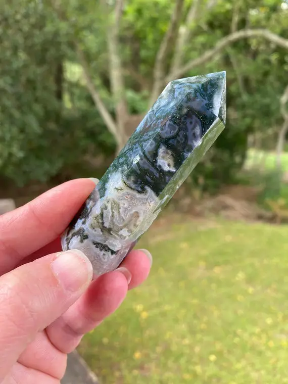 Amazing Moss Agate Point - Reiki Charged Crystal Generator - Moss Agate Crystal Tower - Connect With Nature Spirits - New Beginnings - #4