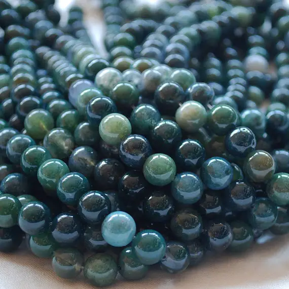 Natural Moss Agate Semi-precious Gemstone Round Beads - 4mm, 6mm, 8mm, 10mm Sizes - 15" Strand