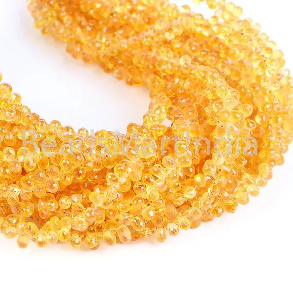 Yellow Sapphire Faceted Drops Shape Beads, 2.5x3-2.5x4.5 Mm Yellow Sapphire Beads, Faceted Drops Shape Sapphire Beads, Yellow Sapphire Beads