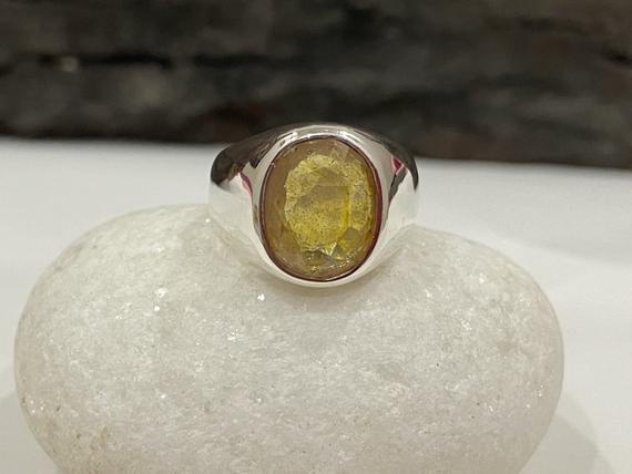 Natural Yellow Sapphire Ring, Oval Sapphire Ring, 925 Solid Silver Ring, Handmade Ring, Gemstone Ring, Yellow Gemstone Ring, Gift Ring