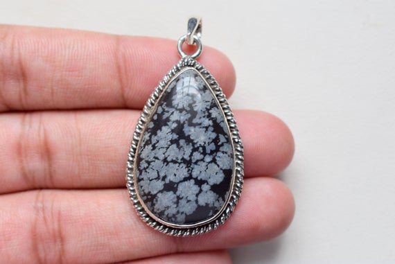 Free Chain - Snow Flake Obsidian Pendant, Silver Pendant, Gemstone Pendant, Jewelry Pendants, Sterling 925 Silver #p81
