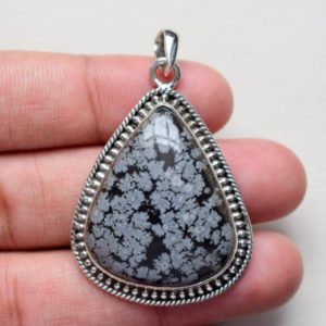 Shop Obsidian Pendants! FREE CHAIN – Snow flake obsidian pendant, silver pendant, gemstone pendant, jewelry pendants, sterling 925 silver #P66 | Natural genuine Obsidian pendants. Buy crystal jewelry, handmade handcrafted artisan jewelry for women.  Unique handmade gift ideas. #jewelry #beadedpendants #beadedjewelry #gift #shopping #handmadejewelry #fashion #style #product #pendants #affiliate #ad