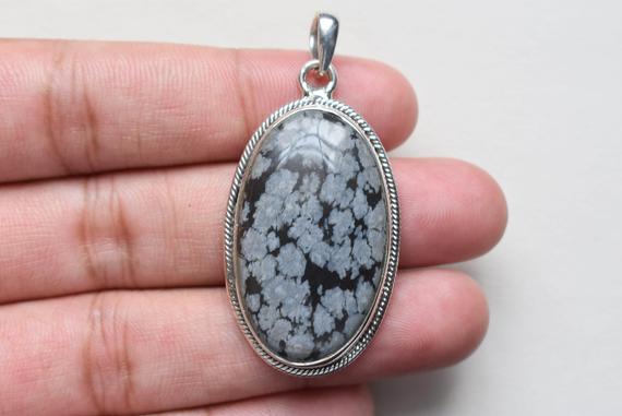 Free Chain - Snow Flake Obsidian Pendant, Silver Pendant, Gemstone Pendant, Jewelry Pendants, Sterling 925 Silver #p32