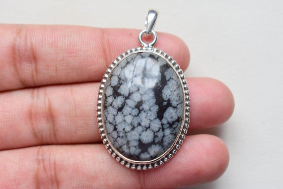 Free Chain - Snow Flake Obsidian Pendant, Silver Pendant, Gemstone Pendant, Jewelry Pendants, Sterling 925 Silver #p85