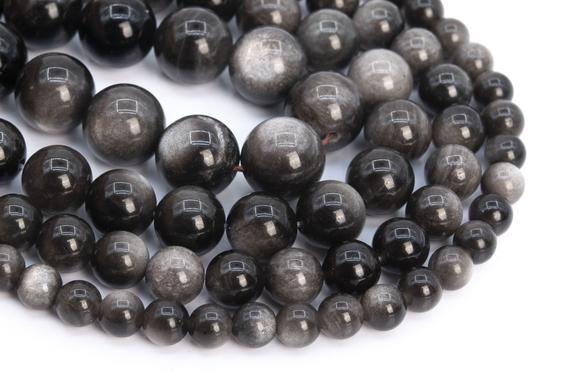 Genuine Natural Silver Obsidian Loose Beads Round Shape 6mm 8mm 9-10mm 12mm