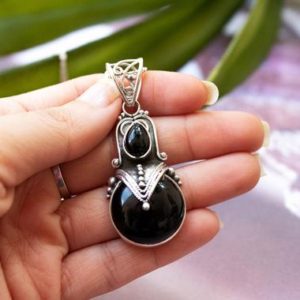 Shop Onyx Jewelry! Black Onyx Pendant, Natural Onyx Gemstone Designer Pendant, Onyx Jewelry, December Birthstone, Witchy Jewelry, Black Stone Pendant, Boho | Natural genuine Onyx jewelry. Buy crystal jewelry, handmade handcrafted artisan jewelry for women.  Unique handmade gift ideas. #jewelry #beadedjewelry #beadedjewelry #gift #shopping #handmadejewelry #fashion #style #product #jewelry #affiliate #ad