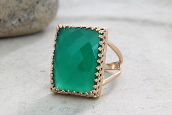Green Onyx Ring · Rectangular Ring · Statement Ring · Rose Gold Ring · 14k Rose Gold Filled Ring · Cocktail Ring · Event Ring · Wo