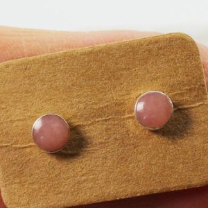 Shop Opal Earrings! Andean pink opal round studs earring set on 925e sterling silver all natural pink opal stone from Peru nickel free handmade natural jewelry | Natural genuine Opal earrings. Buy crystal jewelry, handmade handcrafted artisan jewelry for women.  Unique handmade gift ideas. #jewelry #beadedearrings #beadedjewelry #gift #shopping #handmadejewelry #fashion #style #product #earrings #affiliate #ad