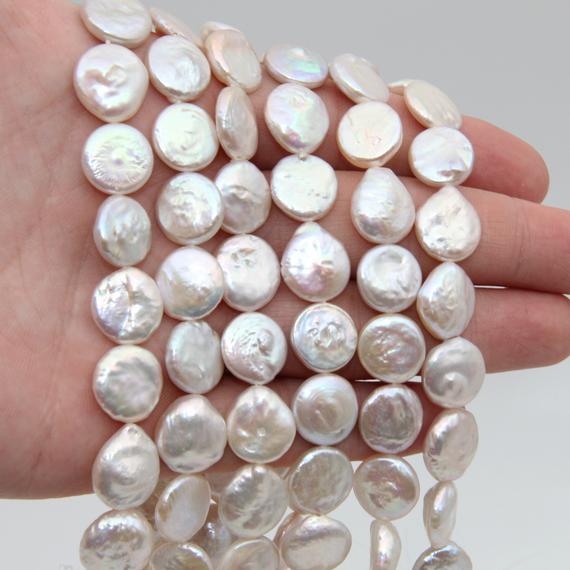 12~13mm Aaa Coin Pearl Beads,white Pearls,freshwater Coin Pearl Coin Beads,genuine Pearl Beads,wedding Pearl,pearl Strand,loose Pearl Beads.