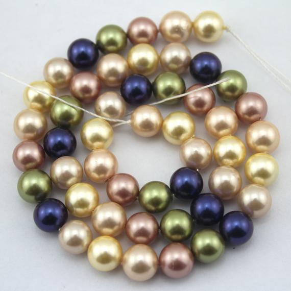 8mm Shell Pearl Beads, Mixed Colors Shell Pearl Beads, Good Luster Round Shell Pearls,pearl Strands,diy Jewelry Pearls-48pcs-15.5inches-sh26