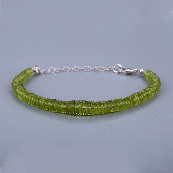 Natural Peridot Bracelet, Green Gemstone Bracelet, Adjustable Silver Jewelry, Bracelet For Women, Beaded Gemstone Bracelet, Anniversary Gift