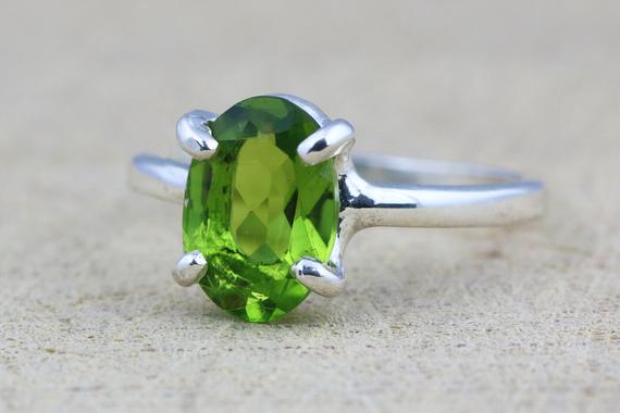 August Birthstone · Peridot Ring · Silver Ring · August Ring · Gemstone Ring · Green Precious Ring · Promise Ring · Green Quartz