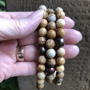 Shop Picture Jasper Bead Shapes! Picture Jasper and Copper Grounding Beads P75E | Natural genuine other-shape Picture Jasper beads for beading and jewelry making.  #jewelry #beads #beadedjewelry #diyjewelry #jewelrymaking #beadstore #beading #affiliate #ad