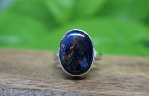 Pietersite Ring, Simple Ring, Sterling Silver Ring, Artisan Ring, Blue Pietesite Jewelry, Handmade Silver Rings, Natural Stone, Christmas