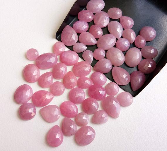 8-14mm Pink Sapphire Rose Cut Cabochons, 5 Pcs Natural Mix Shape Pink Sapphire Flat Back Cabochons, Loose Pink Sapphire For Ring - Pdg238