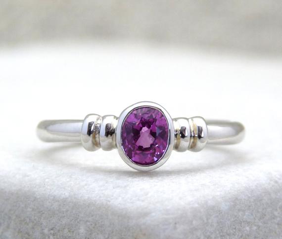 Hot Pink Sapphire Ring, Pink Sapphire Rings, Pink Stone Rings, Gemstone Rings, Pink Gemstone White Gold Ring, Natural Pink Sapphire, Pink