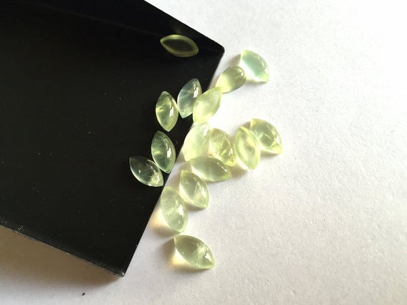 18 Pieces 10x5mm Prehnite Marquise Shaped Green Color Smooth Loose Cabochons For Making Jewelry Sku-pr1