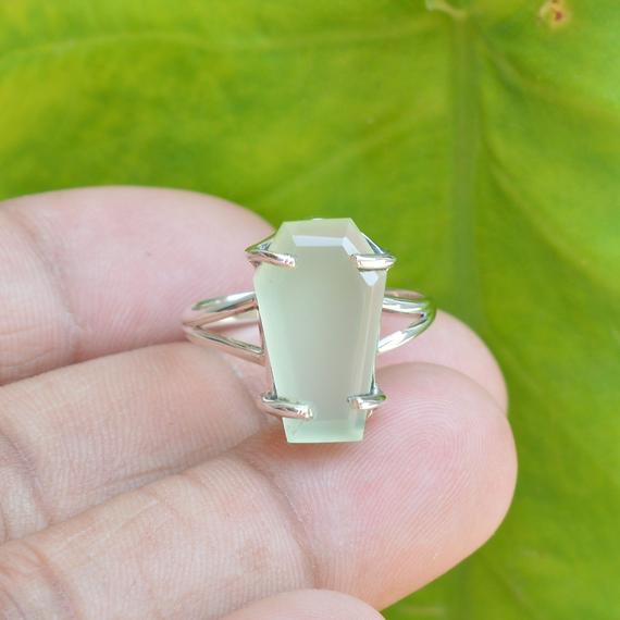 Coffin Ring, Prehnite Chalcedony Ring, 925 Silver Ring, Gemstone Ring, Anxiety Ring, Prehnite Chalcedony Ring, Cocktail Ring, Fidget Jewelry