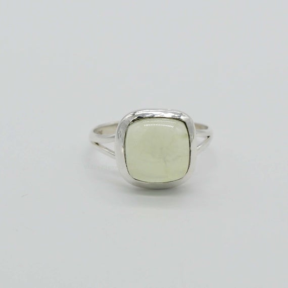 Natural Prehnite Ring, Sterling Silver Ring, Women Rings, Prehnite Jewelry, Gemstone Ring, Jewelry For Wife, Holiday Rings, Christmas Gift.