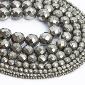 Shop Pyrite Faceted Beads! Genuine Natural Copper Pyrite Loose Beads Faceted Round Shape 6mm 7-8mm 10mm | Natural genuine faceted Pyrite beads for beading and jewelry making.  #jewelry #beads #beadedjewelry #diyjewelry #jewelrymaking #beadstore #beading #affiliate #ad