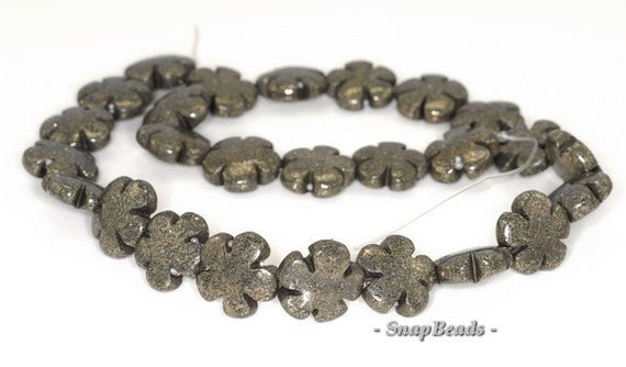 15mm Iron Pyrite Intrusion Gemstone Black Gold Flower Flora Loose Beads 15.5 Inch Full Strand (90144893-415)