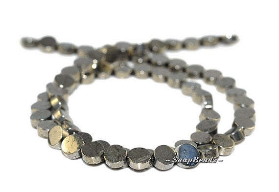 6mm Palazzo Pyrite Gemstone Flat Round Circle Button Coin 6mm Loose Beads 16 Inch Full Strand (90107071-417)