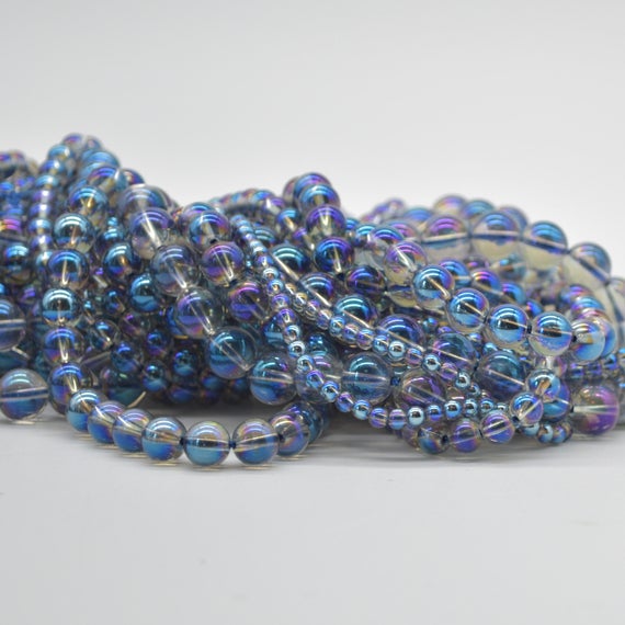 Natural Rock Crystal (plated Colour #1 -purple) Semi-precious Gemstone Round Beads - 4mm, 6mm, 8mm, 10mm - 15" Strand